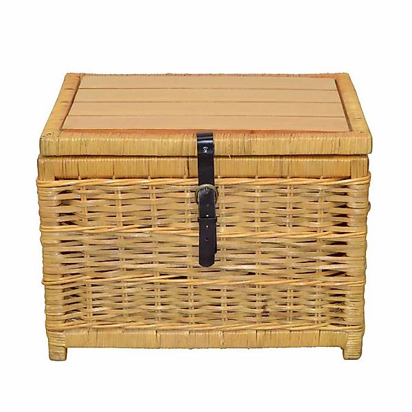 Truhen Couchtisch aus Rattan Beige Holzplatte günstig online kaufen