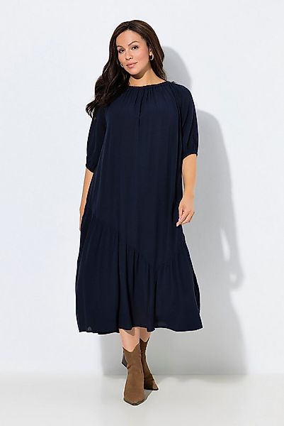 Ulla Popken Maxikleid Midikleid Struktur Volantsaum Rundhals Halbarm günstig online kaufen