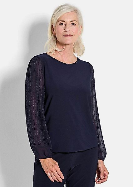 GOLDNER Langarmshirt Edles Langarmoberteil mit Glitzerärmeln Glamouröse Blu günstig online kaufen