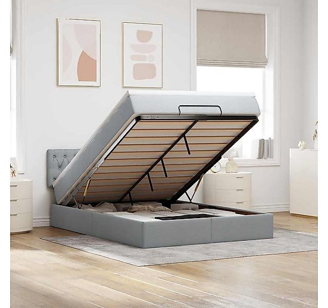 vidaXL Bett, Ottomane Bett mit Matratze & LEDs Hellgrau 140x190 cm Stoff günstig online kaufen