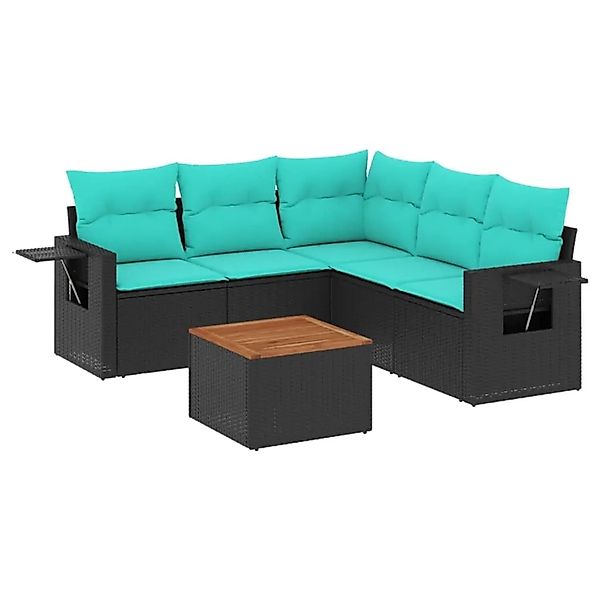 vidaXL 6-Tlg Gartensofa-Set mit Kissen Schwarzes Polyrattan 3224559 günstig online kaufen