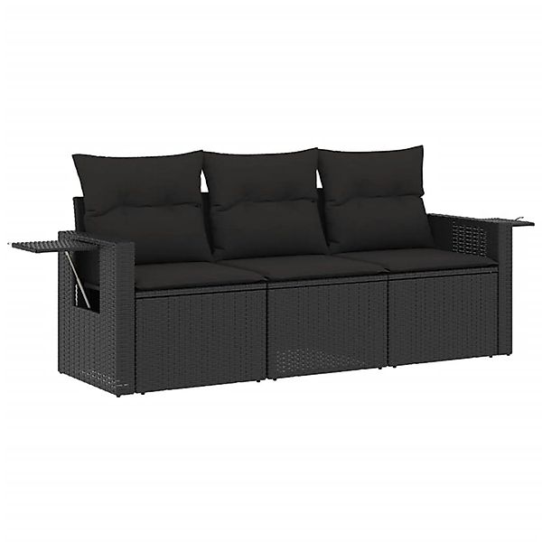 vidaXL 3-Tlg Garten-Sofagarnitur mit Kissen Schwarz Poly Rattan 3219854 günstig online kaufen