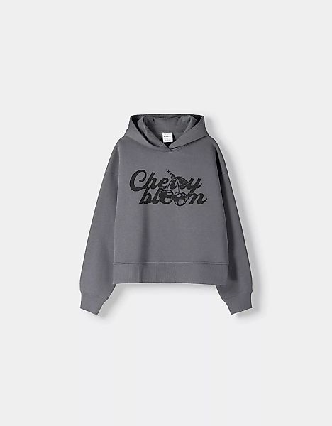 Bershka Hoodie Mit Print Damen 10-12 Dunkelgrau günstig online kaufen