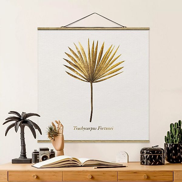 Stoffbild Blumen mit Posterleisten - Quadrat Gold - Palmenblatt günstig online kaufen