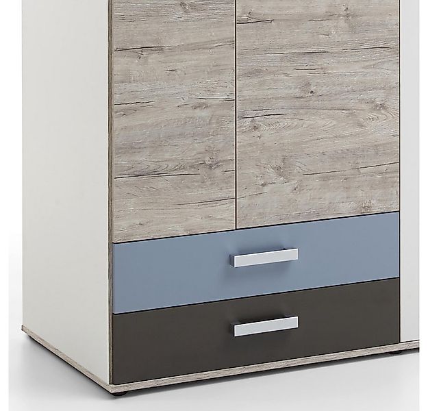 Lomadox Kleiderschrank LEEDS-10 Sandeiche Nb./weiß/Lava/Denim 149,5x193x59, günstig online kaufen