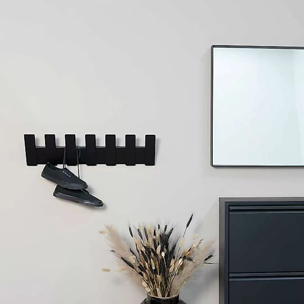 Wandgarderobenleiste schwarz Stahl 7 Kleiderhaken 64 cm breit günstig online kaufen