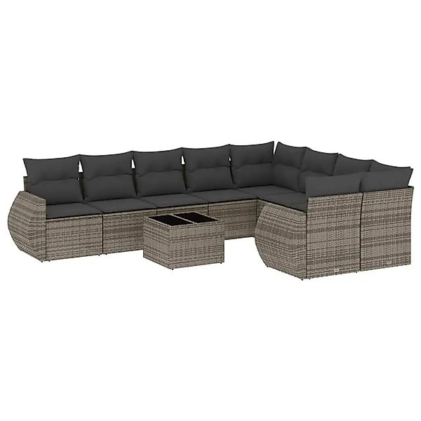 vidaXL 10-Tlg Garten-Sofagarnitur mit Kissen Grau Poly Rattan 3221849 günstig online kaufen