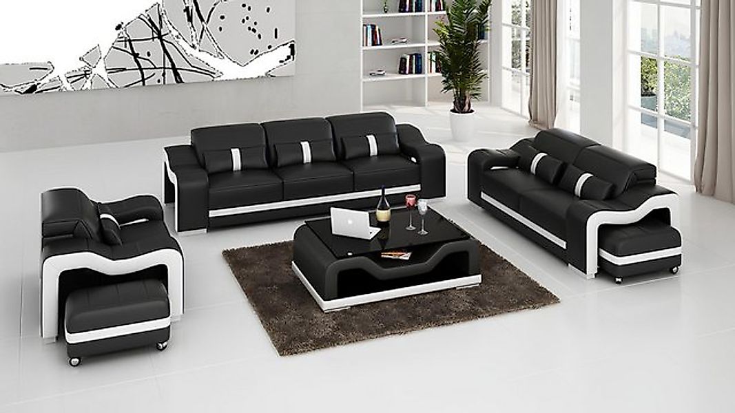 Xlmoebel Sofa Neuzeitliches Set aus Ledersofas mit drei Sitzplätzen und, He günstig online kaufen