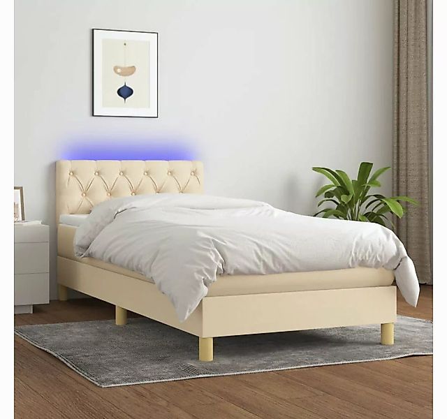 vidaXL Boxspringbett Boxspringbett mit Matratze LED Creme 80x200 cm Stoff B günstig online kaufen