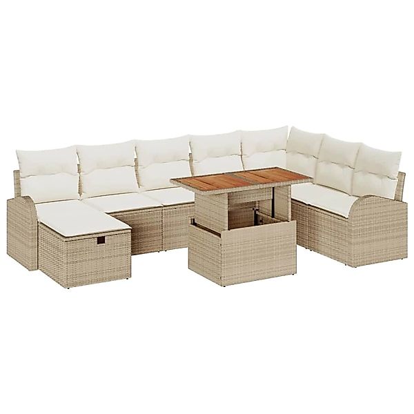 vidaXL Garten-Sofa-Set Höhenverstellbar 9-Tlg Beige Poly Rattan 3361316 günstig online kaufen