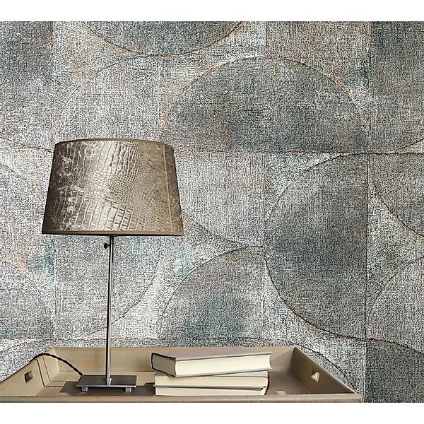 Vintage Deluxe Tapete Graphic Circle Look Metallic-grün günstig online kaufen