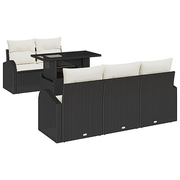 vidaXL Loungesofa 6-teiliges Garten-Sofa-Set mit Kissen, Schwarz, Poly-Ratt günstig online kaufen