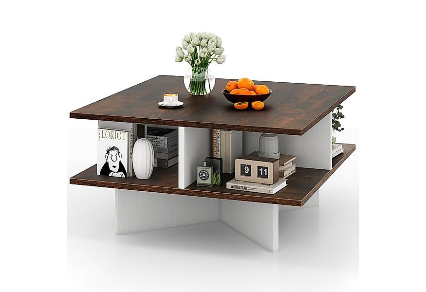 KOMFOTTEU Couchtisch, Sofatish mit 2 Ebenen & 4 getrennten Fächern günstig online kaufen