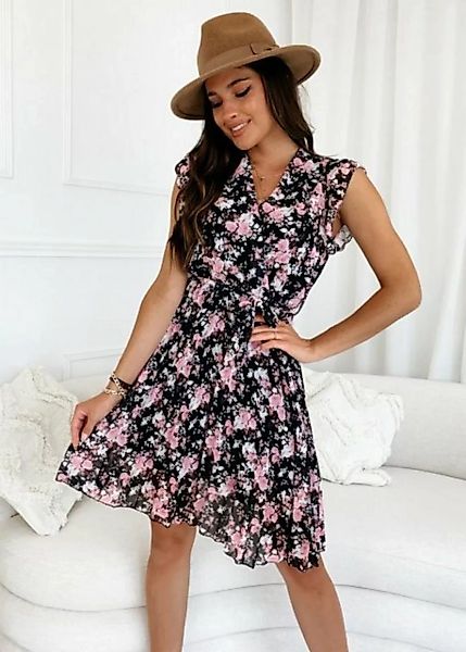 RUZU UG Dirndl Midikleid Modisches Kleid Flatternden Ärmeln Blumenmuster günstig online kaufen