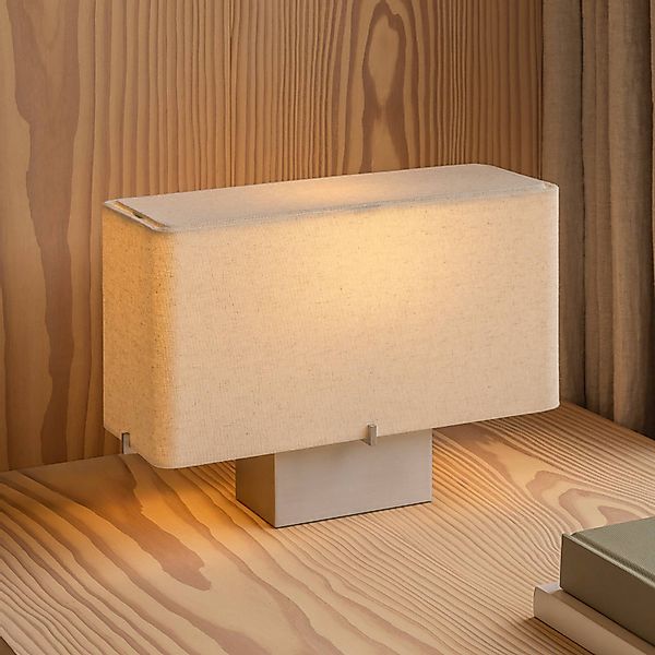 Audo Tischlampe Nonna alu-/sandfarben Höhe 24cm Metall/Stoff günstig online kaufen