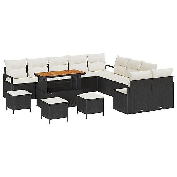vidaXL Loungesofa 13-teiliges Garten-Sofa-Set mit Kissen Schwarz Poly Ratta günstig online kaufen