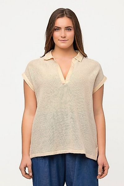 Ulla Popken Strickpullover Pullover Lochstrick Polokragen Halbarm günstig online kaufen