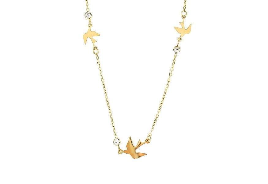 Made by Nami Edelstahlkette Halskette Damen Gold mit Vögeln und Kristall Ed günstig online kaufen