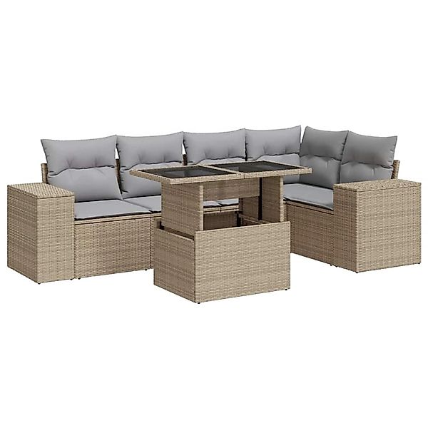 vidaXL 6-Tlg Garten-Sofagarnitur mit Kissen Beige Poly Rattan 3326800 günstig online kaufen