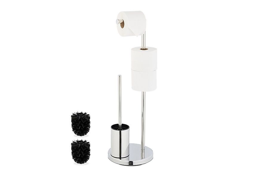 relaxdays WC-Garnitur mit Toilettenpapierhalt, WC, (Set, 3-tlg), silber günstig online kaufen