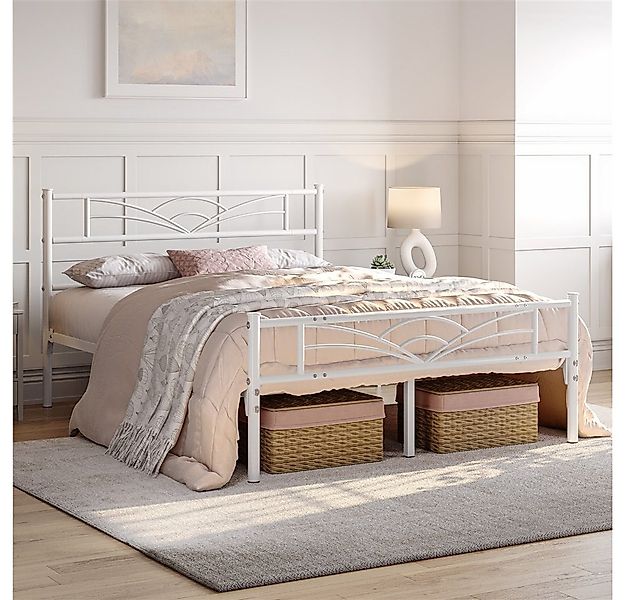 Yaheetech Bettgestell Metallbett, Bettrahmen mit Kopfteil, Doppel/Einzelbet günstig online kaufen