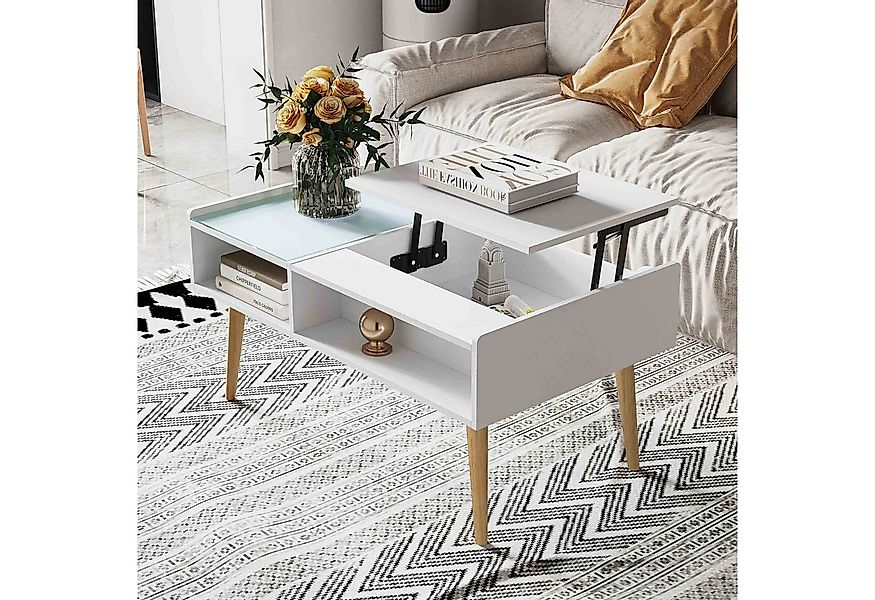 Makika Ablagetisch Couchtisch Wohnzimmertisch mit Glas ausziehbar in Weiß günstig online kaufen