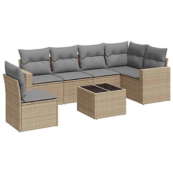 vidaXL 7-Tlg Garten-Sofagarnitur mit Kissen Beige Poly Rattan 3251376 günstig online kaufen