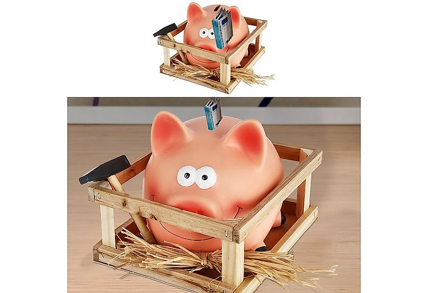CEPEWA Spardose Sparschwein im Stall mit Hammer 14x12cm günstig online kaufen
