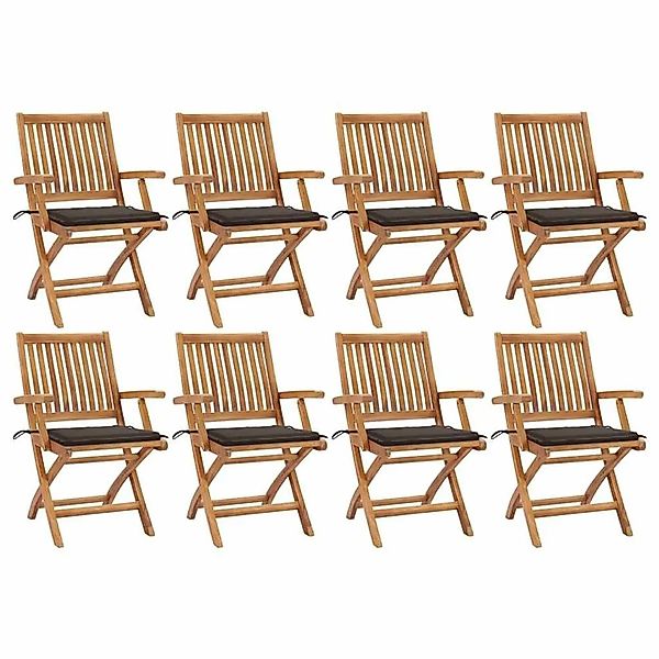 vidaXL Klappbare Gartenstühle mit Kissen 8 Stk Massivholz Teak 3072785 günstig online kaufen