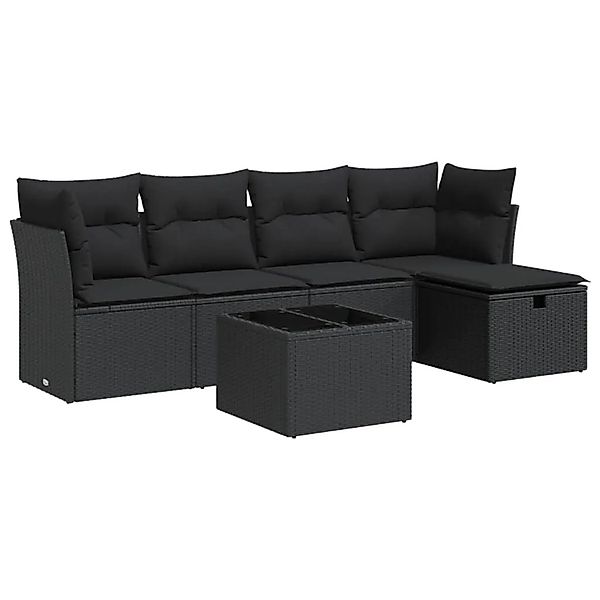 vidaXL 6-Tlg Garten-Sofagarnitur mit Kissen Schwarz Poly Rattan 3325271 günstig online kaufen