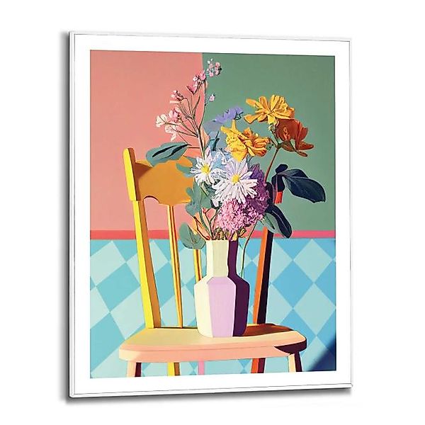 Wandbild CHECKERS FLORAL CHAIR Slim Frame White ca. 40x50 cm SMF90688 günstig online kaufen