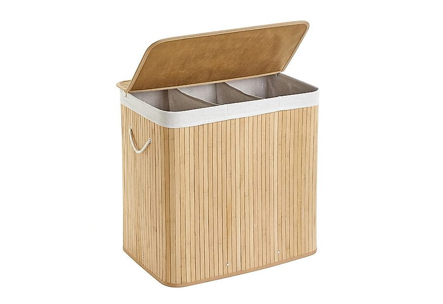 Mondeer Wäschekorb Wäschesammler aus Bambus (1 St), 150L mit 3 Fächern, fal günstig online kaufen