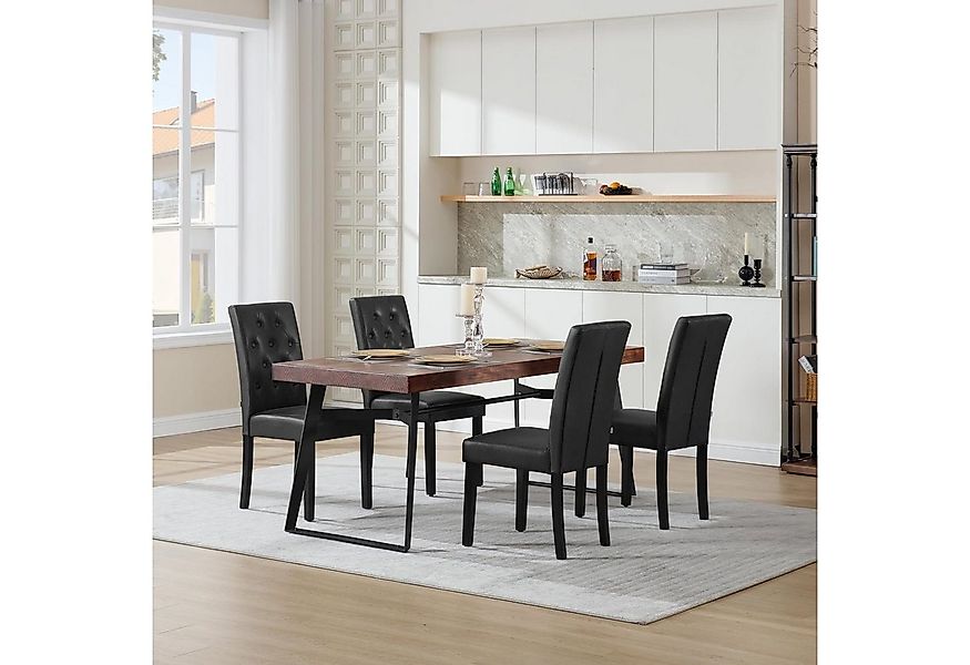 Woltu Esszimmerstuhl, mit hoher Rückenlehne, aus Kunstleder-Bezug Holzbeine günstig online kaufen