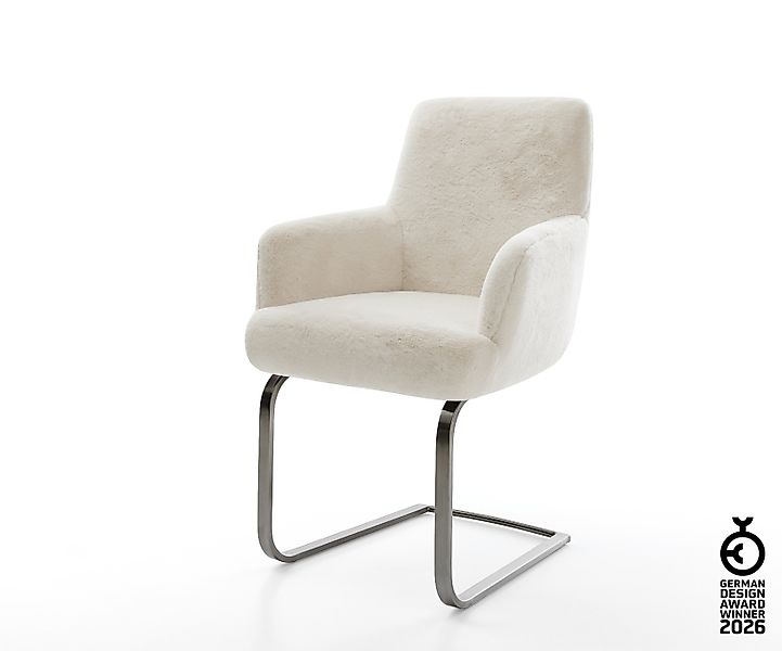 Freischwinger Heira-Flex mit Armlehnen Plüsch Creme-Weiß Freischwinger flac günstig online kaufen