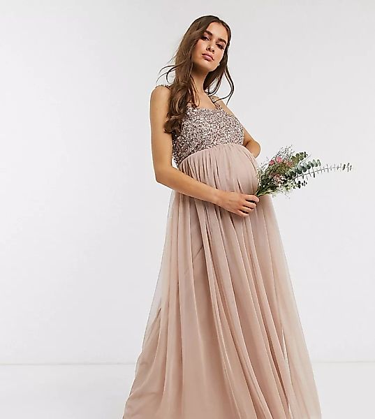 Maya Maternity – Bridesmaid – Ärmelloses Maxi-Tüllkleid mit eckigem Ausschn günstig online kaufen