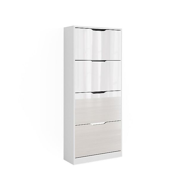 Vicco Schuhkipper Luca, Weiß/Weiß Hochglanz, 59 x 137 cm mit 4 Klappschubla günstig online kaufen