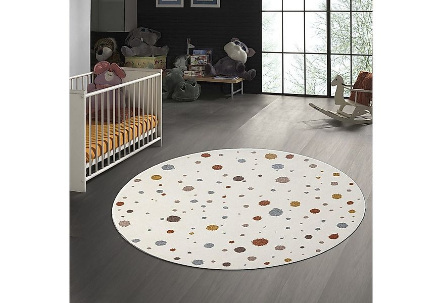 TeppichHome24 Kinderteppich Cremefarbener Teppich mit Farbklecksen in Braun günstig online kaufen