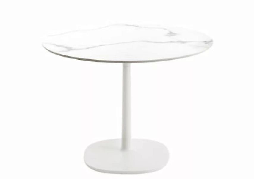 Runder Tisch Multiplo indoor/outdoor - keramik stein weiß / Marmoroptik - Ø günstig online kaufen