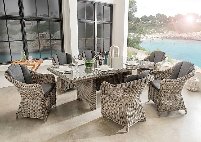 Destiny Garten-Essgruppe »MALAGA LUNA« Set, 19 Stk. tlg. Polyrattan, 6 Sess günstig online kaufen