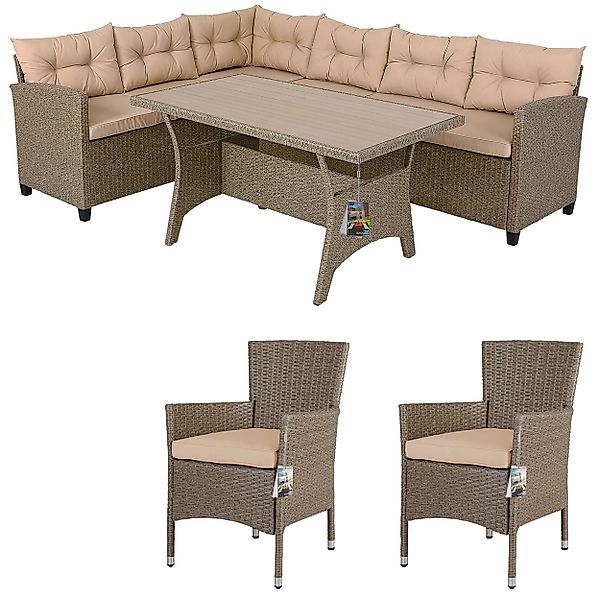 Polyrattan Ecklounge Creme/Beige inkl. 2 Stühlen günstig online kaufen