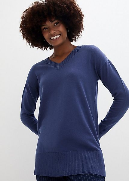bonprix Longpullover Long-Pullover mit V-Ausschnitt und Seitenschlitzen günstig online kaufen