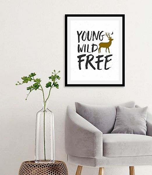 queence Bild "Young Wild Free" Hirsch  Hirschbilder  Motivationsbilder  Sch günstig online kaufen