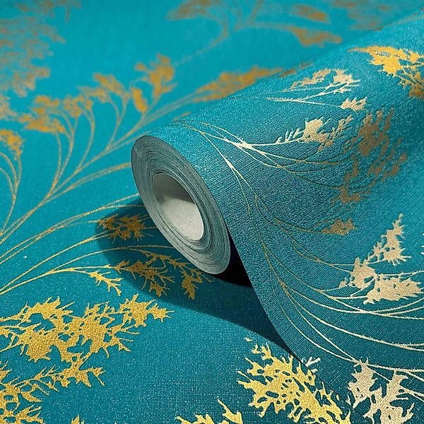 Novamur Vliestapete Novamur Jackie, Floral, petrol-gold günstig online kaufen
