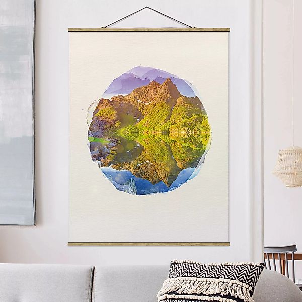 Stoffbild Berge mit Posterleisten - Hochformat Wasserfarben - Berglandschaf günstig online kaufen