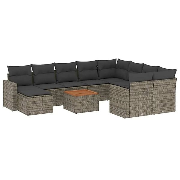 vidaXL 11-Tlg Garten-Sofagarnitur mit Kissen Grau Poly Rattan 3224415 günstig online kaufen