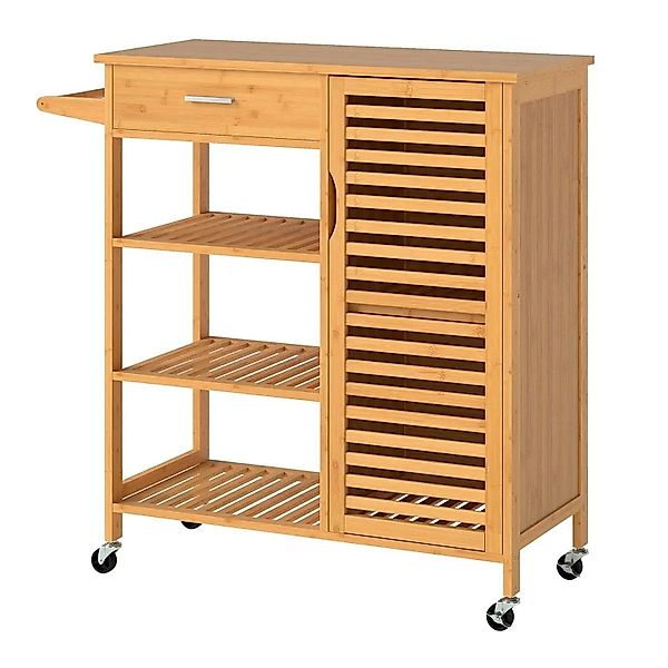 Costway Küchenwagen Bambus mit 1 Lattentür Natur 91 x 44 x 89 cm günstig online kaufen