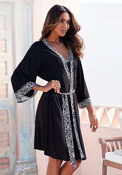 LASCANA Kimono 1-teilig, mit gemusterter Kontrastblende günstig online kaufen