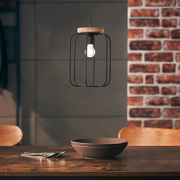 Brilliant Pendelleuchte Tosh 1-flammig Holz und Schwarz Korund günstig online kaufen