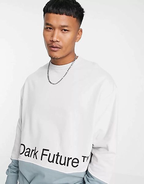 ASOS Dark Future – Oversize-Sweatshirt in Grau mit gespleißtem Design und L günstig online kaufen