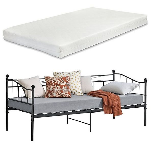 en.casa Metallbett, »Arjeplog« Tagesbett mit Kaltschaummatratze 90x200cm Sc günstig online kaufen